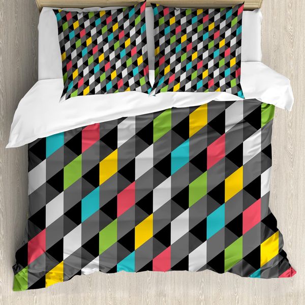 Abakuhaus Copripiumino Geometrico, Stile Arte Astratta, Antiacaro, Adatto A Chi Soffre Di Allergie, Con Federe, 155 Cm X 220 Cm - 80 X 80 Cm, Multicolore-image