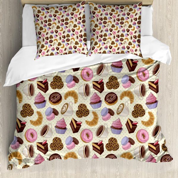 Abakuhaus Copripiumino Caffè, Tazze Da Caffè Biscotti, Antiacaro, Adatto A Chi Soffre Di Allergie, Con Federe, 200 Cm X 200 Cm - 80 X 80 Cm, Multicolore-image