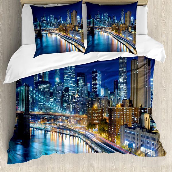 Abakuhaus Copripiumino Paesaggio, Vista Di New York City, Antiacaro, Adatto A Chi Soffre Di Allergie, Con Federe, 155 Cm X 220 Cm - 80 X 80 Cm, Multicolore-image