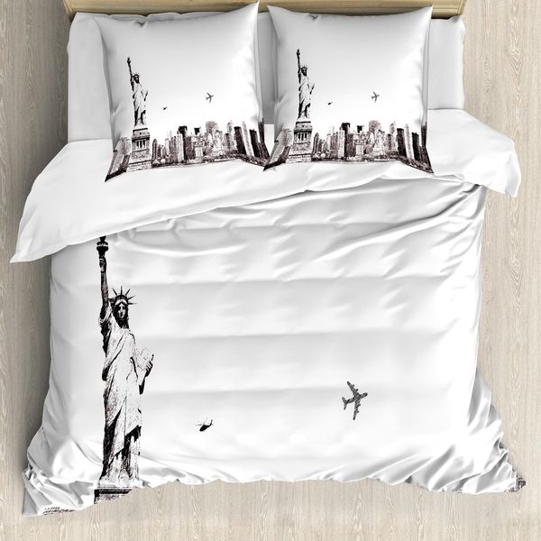 Abakuhaus Copripiumino Urbano, Panorama Di New York, Antiacaro, Adatto A Chi Soffre Di Allergie, Con Federe, 200 Cm X 200 Cm - 80 X 80 Cm, Bianco E Grigio-image