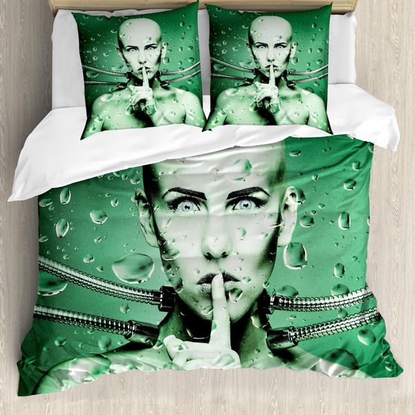 Abakuhaus Copripiumino Futuristico, Ragazza Robot In Vetro, Antiacaro, Adatto A Chi Soffre Di Allergie, Con Federe, 200 Cm X 200 Cm - 80 X 80 Cm, Verde Verde-image