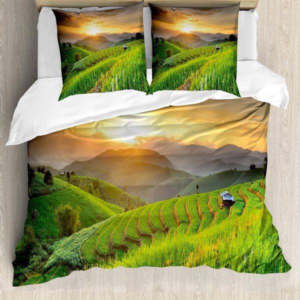 Abakuhaus Copripiumino Land, Green Farm Landscape, Antiacaro, Adatto A Chi Soffre Di Allergie, Con Federe, 155 Cm X 220 Cm - 80 X 80 Cm, Multicolore-image