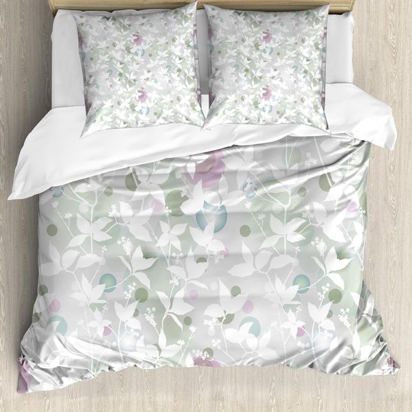 Abakuhaus Copripiumino Con Fiori, Modello Senza Cuciture, Antiacaro, Adatto A Chi Soffre Di Allergie, Con Federe, 155 Cm X 220 Cm - 80 X 80 Cm, Bianco E Verde Reseda-image