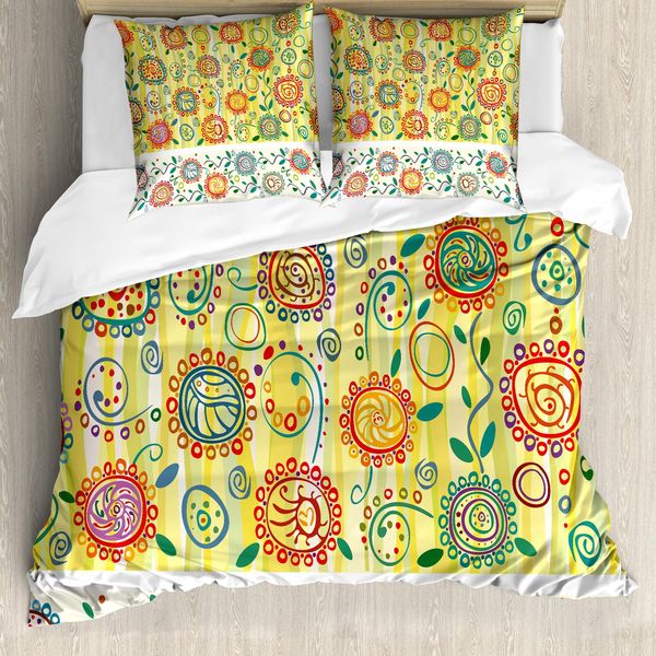 Abakuhaus Copripiumino Etnico, Cerchi Foglie Astratto, Antiacaro, Adatto A Chi Soffre Di Allergie, Con Federe, 200 Cm X 200 Cm - 80 X 80 Cm, Multicolore-image