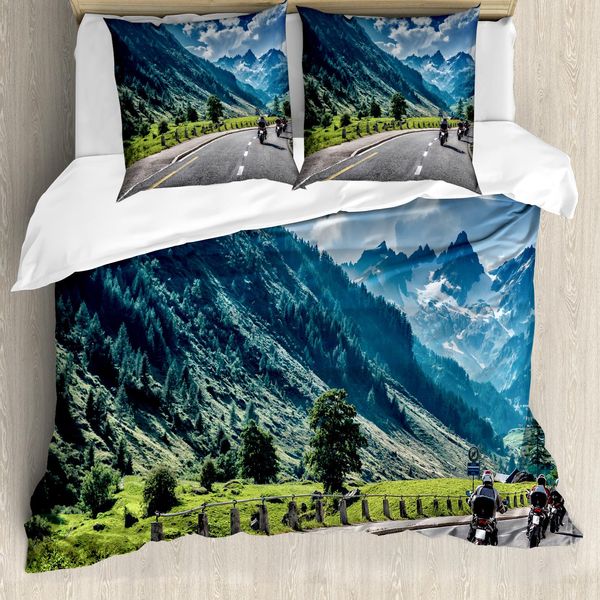 Abakuhaus Copripiumino Paesaggio, Motociclista Su Strada, Antiacaro, Adatto A Chi Soffre Di Allergie, Con Federe, 200 Cm X 200 Cm - 80 X 80 Cm, Multicolore-image