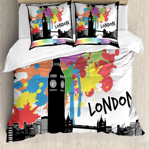 Copripiumino Abakuhaus Retro, Vista Colorata Della Città Di Londra, Antiacaro, Adatto A Chi Soffre Di Allergie, Con Federe, 155 Cm X 220 Cm - 80 X 80 Cm, Multicolore-image