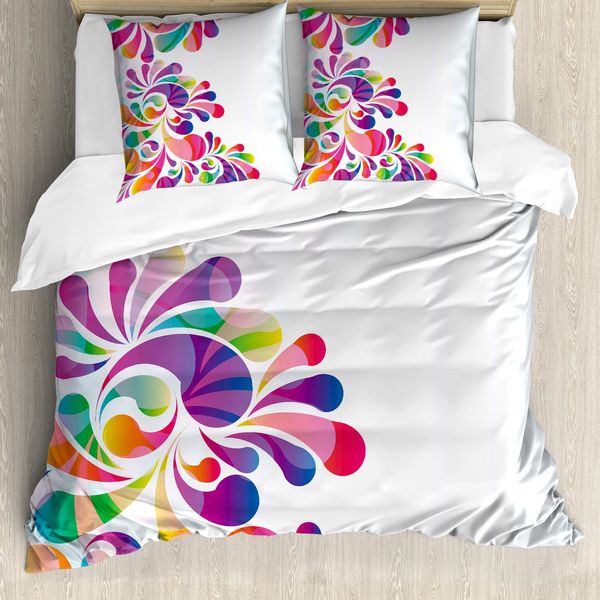 Abakuhaus Set Copripiumino Colorato Per Letti Matrimoniali, Motivo Floreale Sinuoso, Antiacaro, Adatto A Chi Soffre Di Allergie, Con Federe, Multicolore-image
