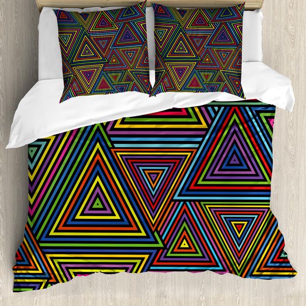 Abakuhaus Copripiumino Geometrico, Design Arcobaleno, Antiacaro, Adatto A Chi Soffre Di Allergie, Con Federe, 200 Cm X 200 Cm - 80 X 80 Cm, Multicolore-image