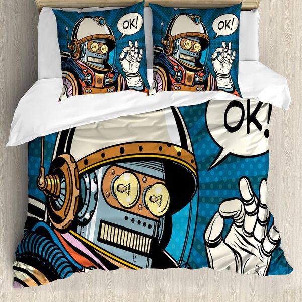 Abakuhaus Copripiumino Moderno, Robot Futuristico Dei Fumetti, Antiacaro, Adatto A Chi Soffre Di Allergie, Con Federe, 200 Cm X 200 Cm - 80 X 80 Cm, Multicolore-image