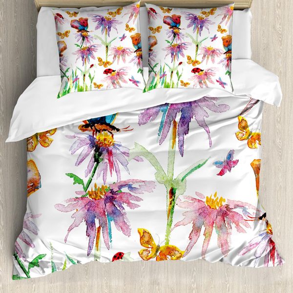 Abakuhaus Shabby Flora Copripiumino, Motivo Fiori E Farfalle, Antiacaro, Adatto A Chi Soffre Di Allergie, Con Federe, 200 Cm X 200 Cm - 80 X 80 Cm, Multicolore-image