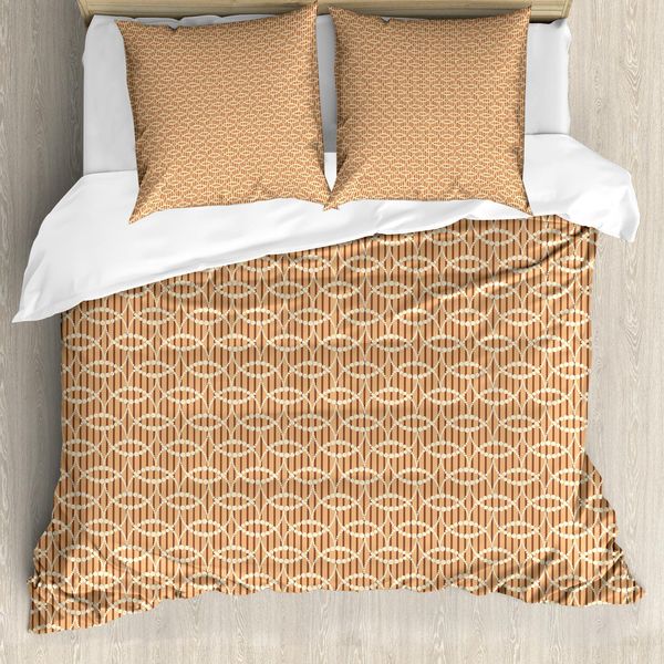 Abakuhaus Set Copripiumino Per Letti Matrimoniali, Fiori Astratti Assortiti, Antiacaro, Adatto A Chi Soffre Di Allergie, Con Federe, Arancione Scuro, Marrone Sabbia, Cannella-image