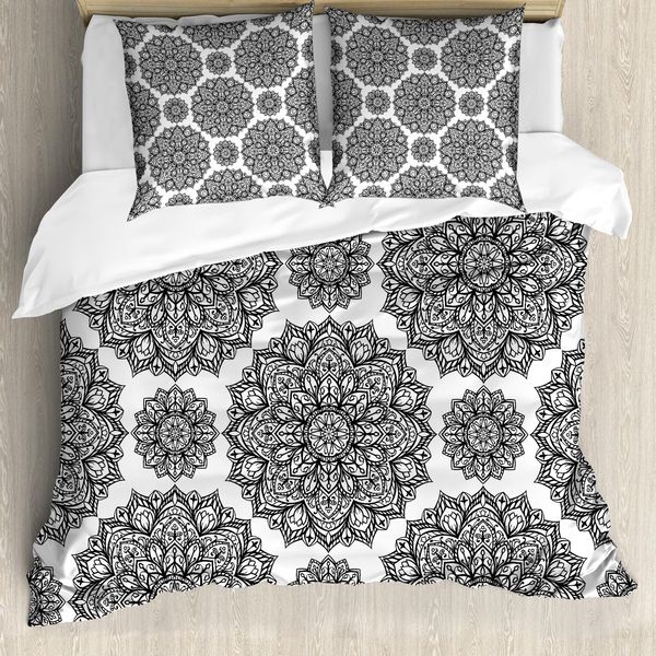 Abakuhaus Copripiumino Mandala, Disegno Mandala Orientale, Antiacaro, Adatto A Chi Soffre Di Allergie, Con Federe, 200 Cm X 200 Cm - 80 X 80 Cm, Bianco E Nero-image