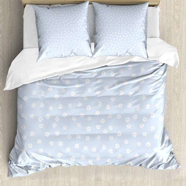 Abakuhaus Copripiumino Con Fiori, Piccoli Fiori Sparsi, Antiacaro, Adatto A Chi Soffre Di Allergie, Con Federe, 200 Cm X 200 Cm - 80 X 80 Cm, Azzurro E Bianco-image