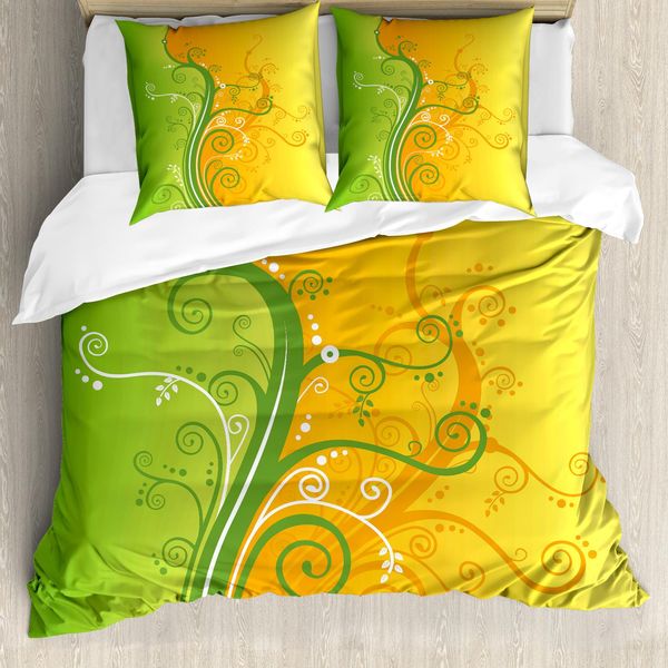 Abakuhaus Copripiumino Moderno, Motivo Floreale, Antiacaro, Adatto A Chi Soffre Di Allergie, Con Federe, 155 Cm X 220 Cm - 80 X 80 Cm, Verde Chiaro Marigold-image