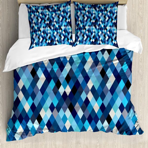 Abakuhaus Copripiumino Moderno, Esagoni Blu, Antiacaro, Adatto A Chi Soffre Di Allergie, Con Federe, 155 Cm X 220 Cm - 80 X 80 Cm, Multicolore-image