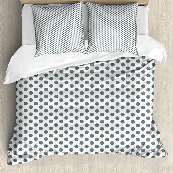 Abakuhaus Copripiumino Retrò, Vintage Sketch Dots, Antiacaro, Adatto A Chi Soffre Di Allergie, Con Federe, 155 Cm X 220 Cm - 80 X 80 Cm, Grigio Antracite Bianco-image