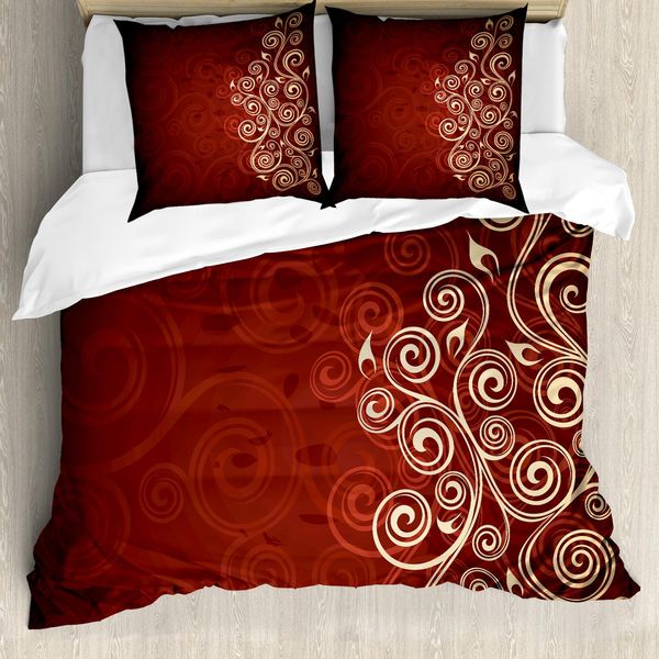 Abakuhaus Burgund Copripiumino, Ombre Fiori-Strudel Ivy, Antiacaro Adatto A Chi Soffre Di Allergie Con Federe, 155 Cm X 220 Cm - 80 X 80 Cm, Crema E Rubino-image