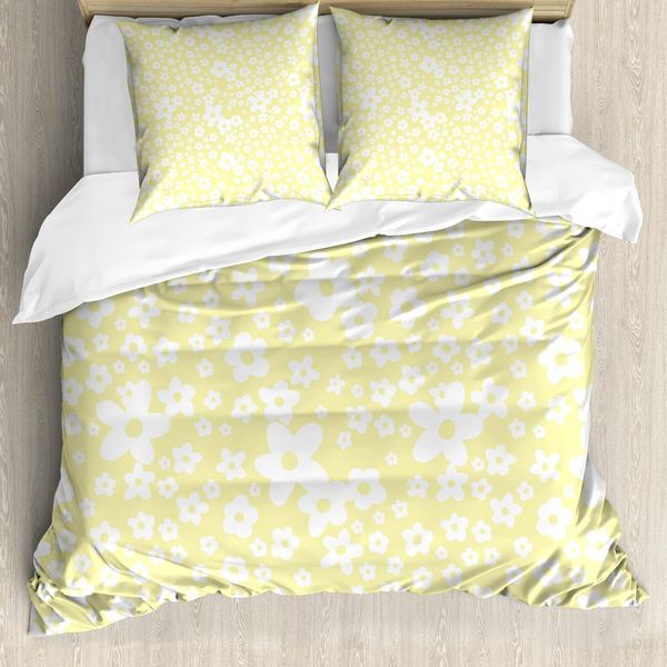 Abakuhaus Copripiumino Con Fiori, Margherite Primaverili, Antiacaro, Adatto A Chi Soffre Di Allergie, Con Federe, 155 Cm X 220 Cm - 80 X 80 Cm, Giallo E Bianco-image