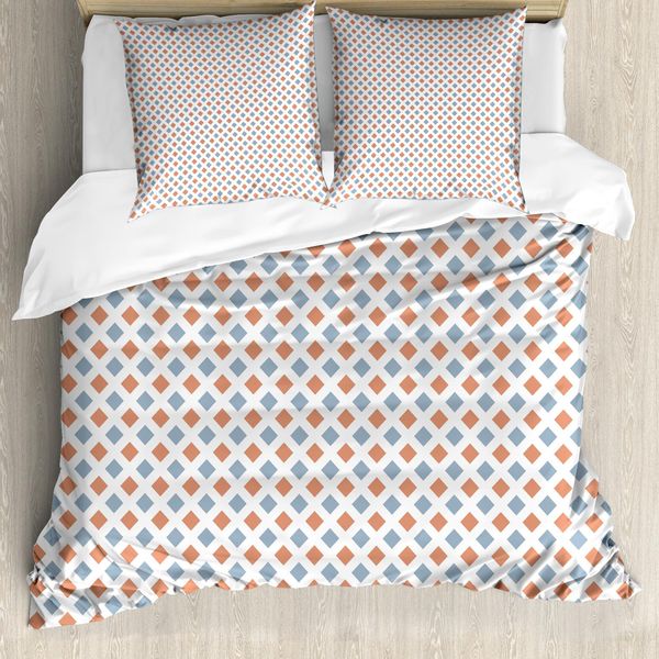 Abakuhaus Copripiumino Moderno, Bordi A Rombi Colorati, Antiacaro, Adatto A Chi Soffre Di Allergie, Con Federe, 155 Cm X 220 Cm - 80 X 80 Cm, Bianco Seafoam E Coral-image