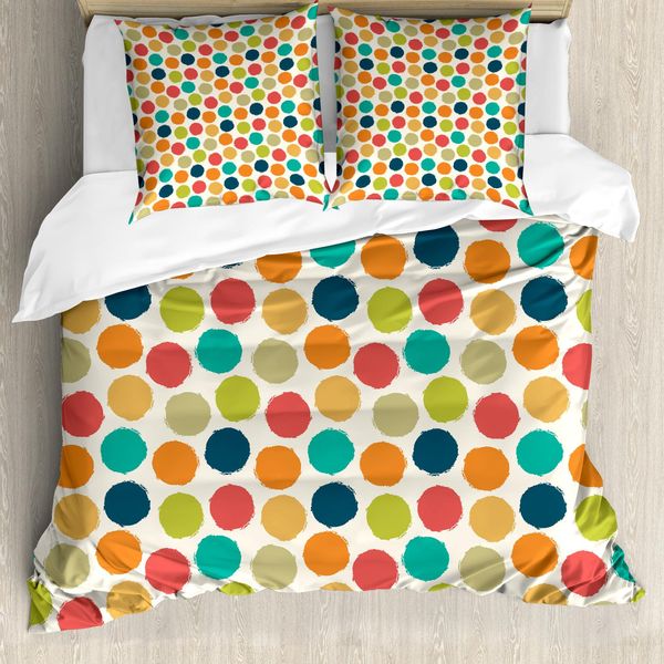 Copripiumino Abakuhaus Retro, Hipster Tupfen Tile, Antiacaro, Adatto A Chi Soffre Di Allergie, Con Federe, 200 Cm X 200 Cm - 80 X 80 Cm, Multicolore-image