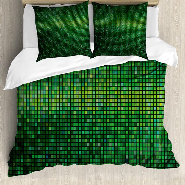 Abakuhaus Copripiumino Verde, Mosaico Digitale Pixel Grid, Antiacaro, Adatto A Chi Soffre Di Allergie, Con Federe, 200 Cm X 200 Cm - 80 X 80 Cm, Verde-image