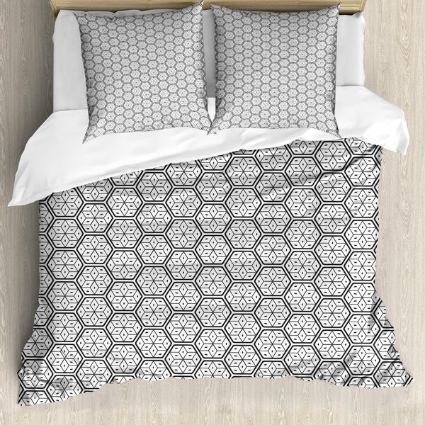 Abakuhaus Copripiumino Geometrico, Foglie Geometriche, Antiacaro, Adatto A Chi Soffre Di Allergie, Con Federe, 200 Cm X 200 Cm - 80 X 80 Cm, Grigio Antracite Bianco-image