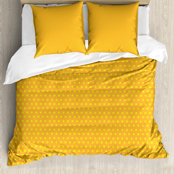 Abakuhaus Set Copripiumino Retrò Per Letti Matrimoniali, Pois Vintage E Calendule, Antiacaro, Adatto A Chi Soffre Di Allergie, Con Federe, Calendule E Giallo-image