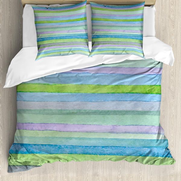 Abakuhaus Copripiumino Blu, Motivo A Strisce Acquerellate, Antiacaro, Adatto A Chi Soffre Di Allergie, Con Federe, 155 Cm X 220 Cm - 80 X 80 Cm, Blu, Verde, Viola-image