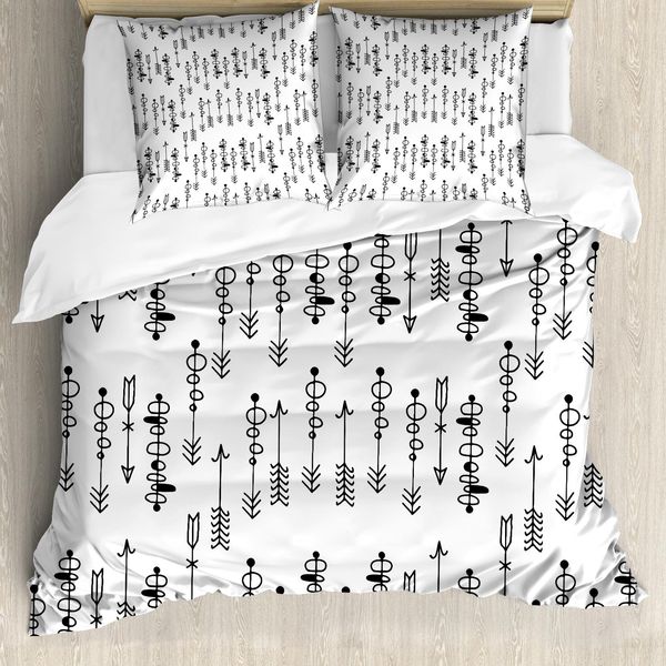 Abakuhaus Copripiumino Tribale, Forma Sketch, Antiacaro, Adatto A Chi Soffre Di Allergie, Con Federe, 155 Cm X 220 Cm - 80 X 80 Cm, Bianco E Nero-image