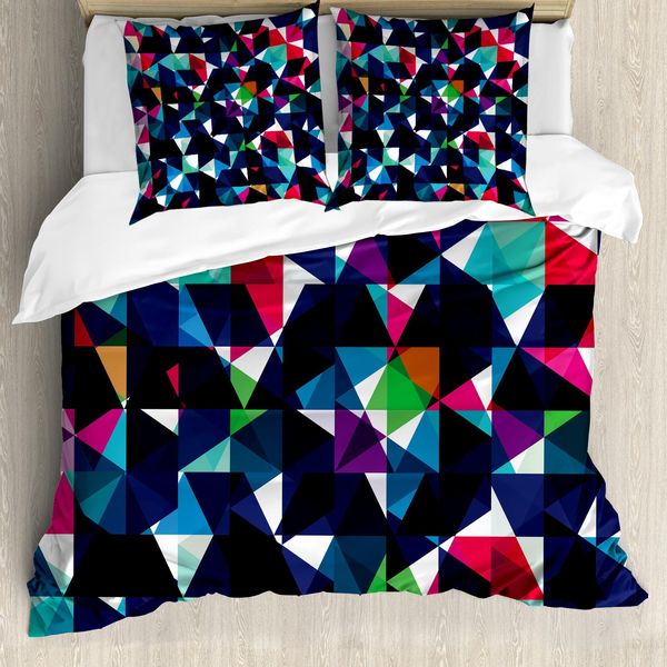 Abakuhaus Copripiumino Geometrico, Mosaico Colorato Retrò, Antiacaro, Adatto A Chi Soffre Di Allergie, Con Federe, 200 Cm X 200 Cm - 80 X 80 Cm, Multicolore-image