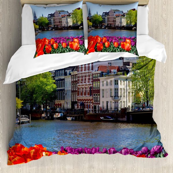 Abakuhaus Copripiumino Landschaft, Olanda Amsterdam Wiev, Antiacaro, Adatto A Chi Soffre Di Allergie, Con Federe, 155 Cm X 220 Cm - 80 X 80 Cm, Multicolore-image