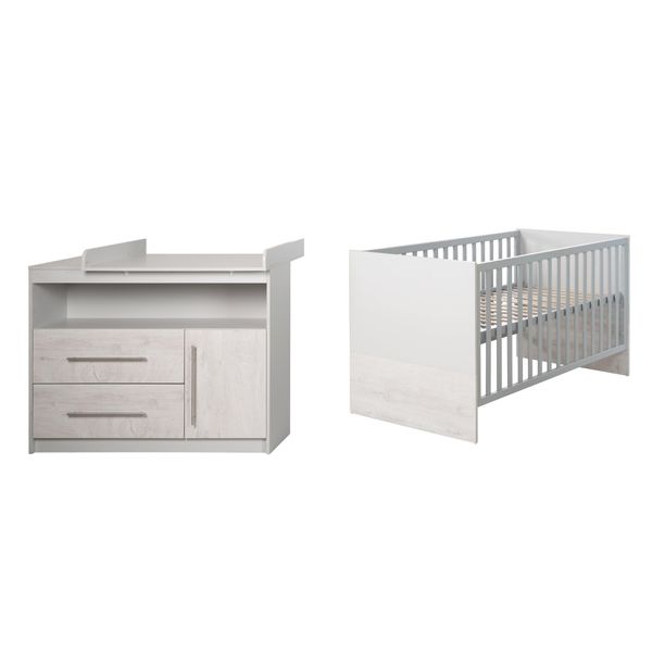 Roba Set Completo "Maren 2"", Incl. Letto Combinato 70 X 140 Cm E Ampio Fasciatoio, Grigio Chiaro/Bianco"-image