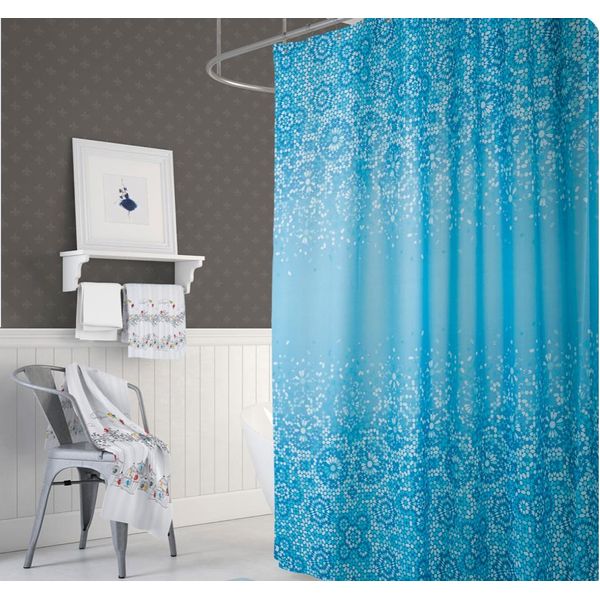 Tenda Doccia Tessile 240X200 Cm Mosaico Blu Bianco Incl. Anelli Doccia-image