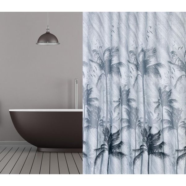Tenda Da Doccia Tessile Palme Grigio Nero 240X200 Cm Grigio Chiaro Incl. Anelli Per Tenda Da Doccia-image