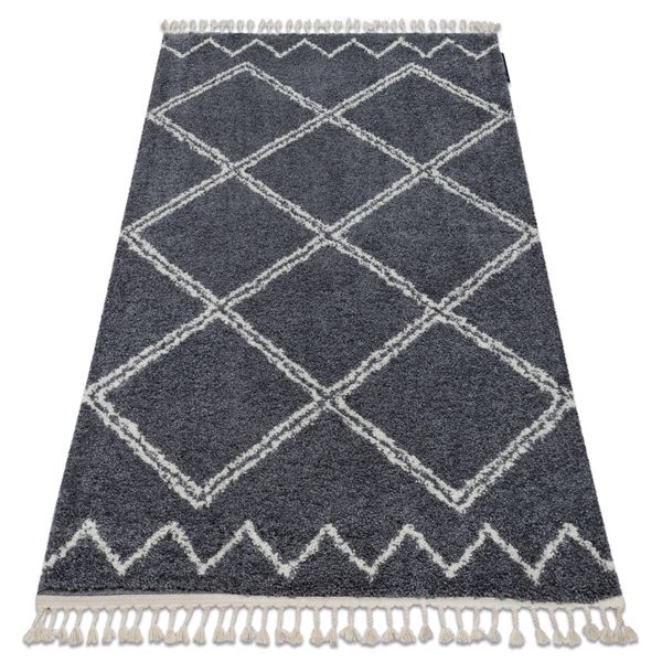 Tappeto Berber Asila B5970 Grigio / Bianco Frange Berbero Marocchino Shaggy Grigio 200X290 Cm-image