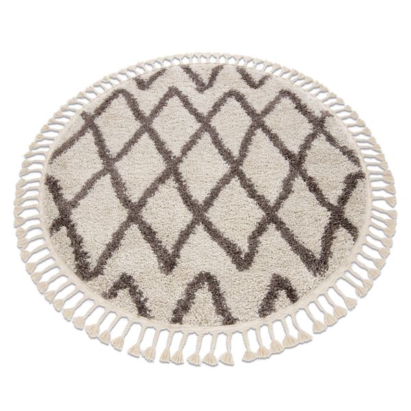 Tappeto Berber Beni Cerchio Crema Frange Berbero Marocchino Shaggy Beige Ruota 120 Cm-image
