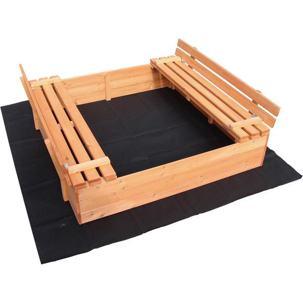 Sabbiera Con Copertura 2 Panche 98 X 98 X 21 Cm, Sabbiera In Legno Con Panche Pieghevoli, Sabbiera Con Copertura, Sabbiera Con Base In Pile-image