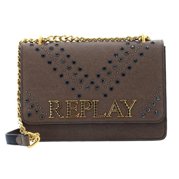 Replay Borsa A Tracolla Borsa Da Sera Canvas Shoulder Bag With Studs Pale Grey Brown Marrone-image