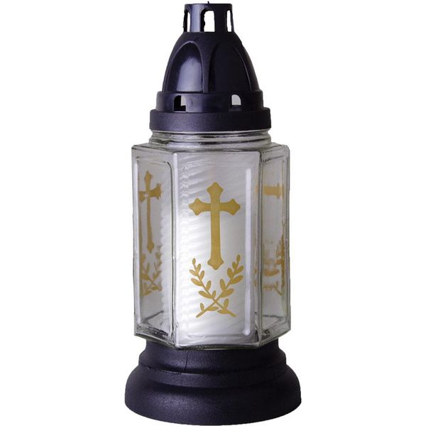 Hscandela Tombale In Vetro 24 Cm (Buena White) Incl. Candela Circa 40 Ore Di Autonomia-image