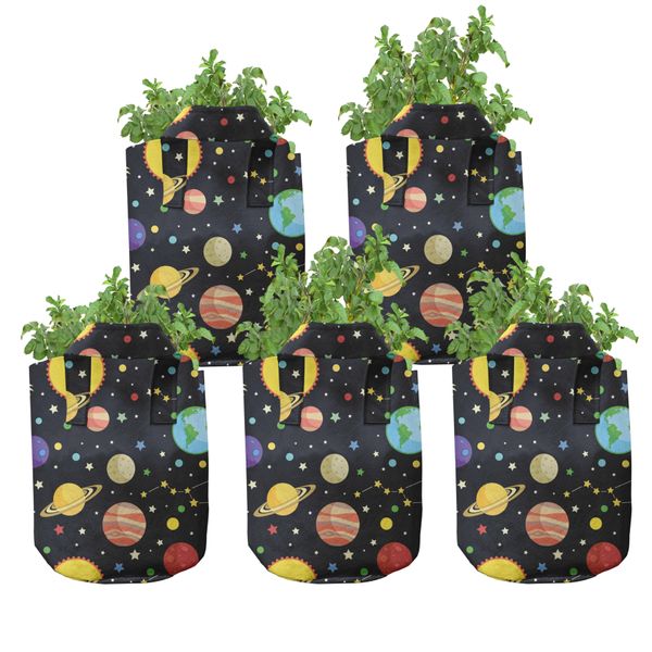 Abakuhaus Contenitori Per Coltivazione, Confezione Da 5, Sun Earth Constellations, Contenitori In Tessuto Ad Alte Prestazioni Con Manici Per Piante, 7 Galloni, Multicolore-image