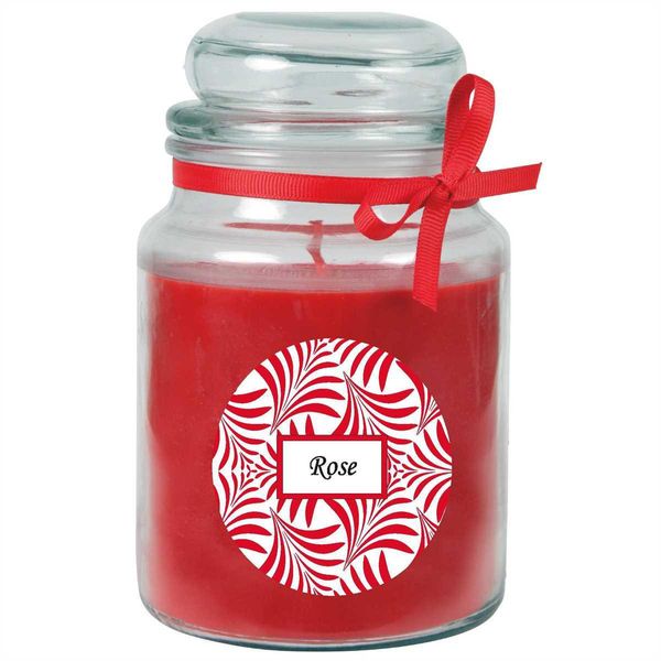 Candela Profumata Con Scritta "Rose"" In Un Barattolo Di Caramelle, 500 G Di Cera - Durata Di Combustione Circa 110 Ore, Candela In Barattolo In Confezione Regalo"-image