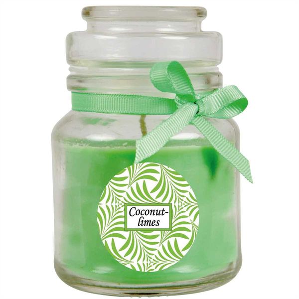 Candela Profumata Con Scritta "Coconut-Limes"" In Un Barattolo Di Caramelle, 120 G Di Cera - Durata Di Combustione Circa 30 Ore, Candela In Barattolo In Confezione Regalo"-image
