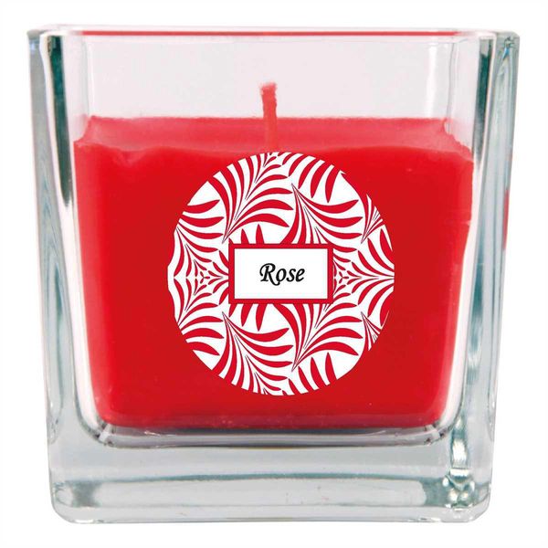 Candela Profumata Con Scritta "Rose"" In Vetro Quadrato, 190 G Di Cera - Durata Di Combustione Circa 50 Ore, Candela In Vetro In Confezione Regalo"-image
