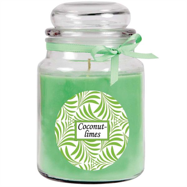 Candela Profumata Con Scritta "Coconut-Limes"" In Un Barattolo Di Caramelle, 500 G Di Cera - Durata Di Combustione Circa 110 Ore, Candela In Barattolo In Confezione Regalo"-image