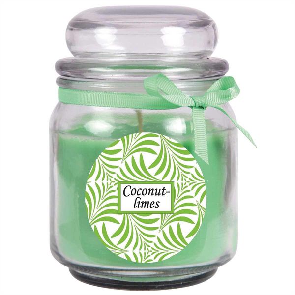 Candela Profumata Con Scritta "Coconut-Limes"" In Un Barattolo Di Caramelle, 300 G Di Cera - Durata Di Combustione Circa 70 Ore, Candela In Barattolo In Confezione Regalo"-image