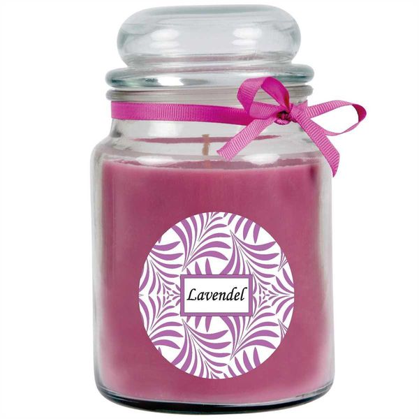 Candela Profumata Con Scritta "Lavender"" In Un Barattolo Di Caramelle, 500 G Di Cera - Durata Di Combustione Circa 110 Ore, Candela In Barattolo In Confezione Regalo"-image