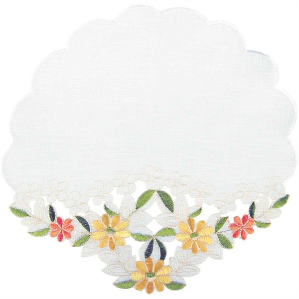 Tovaglia Con Ricamo, Tovaglia Ø 30Cm Ricamata Con Fiori O Farfalle, (Verde - Giallo / Rotonda)-image