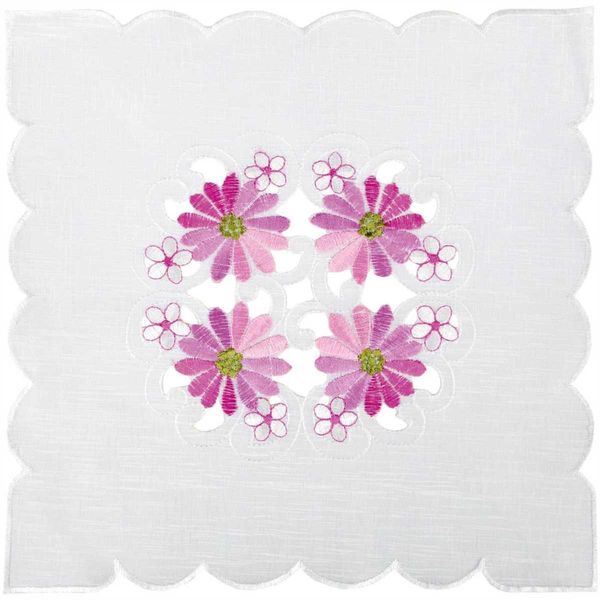 Tovaglia Con Ricamo, Tovaglia Ø 30Cm Ricamata Con Fiori O Farfalle, (Rosa - Rosa / Quadrato)-image