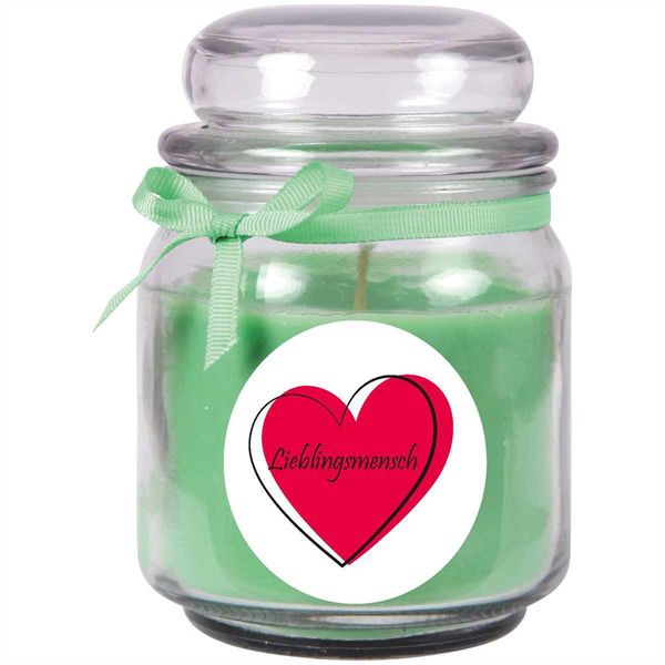 Candela Profumata In Barattolo Di Caramelle "Hearts"", Fragranza: Cocco ( Verde ), 300G - Durata Di Combustione Fino A 70 Ore"-image