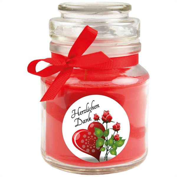 Candela Profumata In Barattolo Di Caramelle "Grazie"", Fragranza: Rose ( Rosso ), 120G - Dura Fino A 30 Ore"-image
